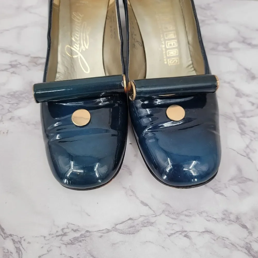 Julianelli Vintage Dark Teal Pumps Capital Avant Garde Style Glam Kitten Heels